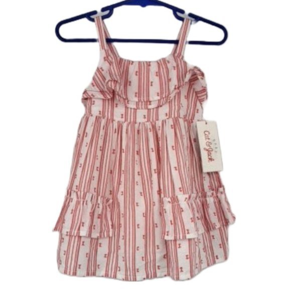 Cat & Jack Baby Girl Outfit 12 Month Pink Striped 2 Piece Dress Diaper Cover Set